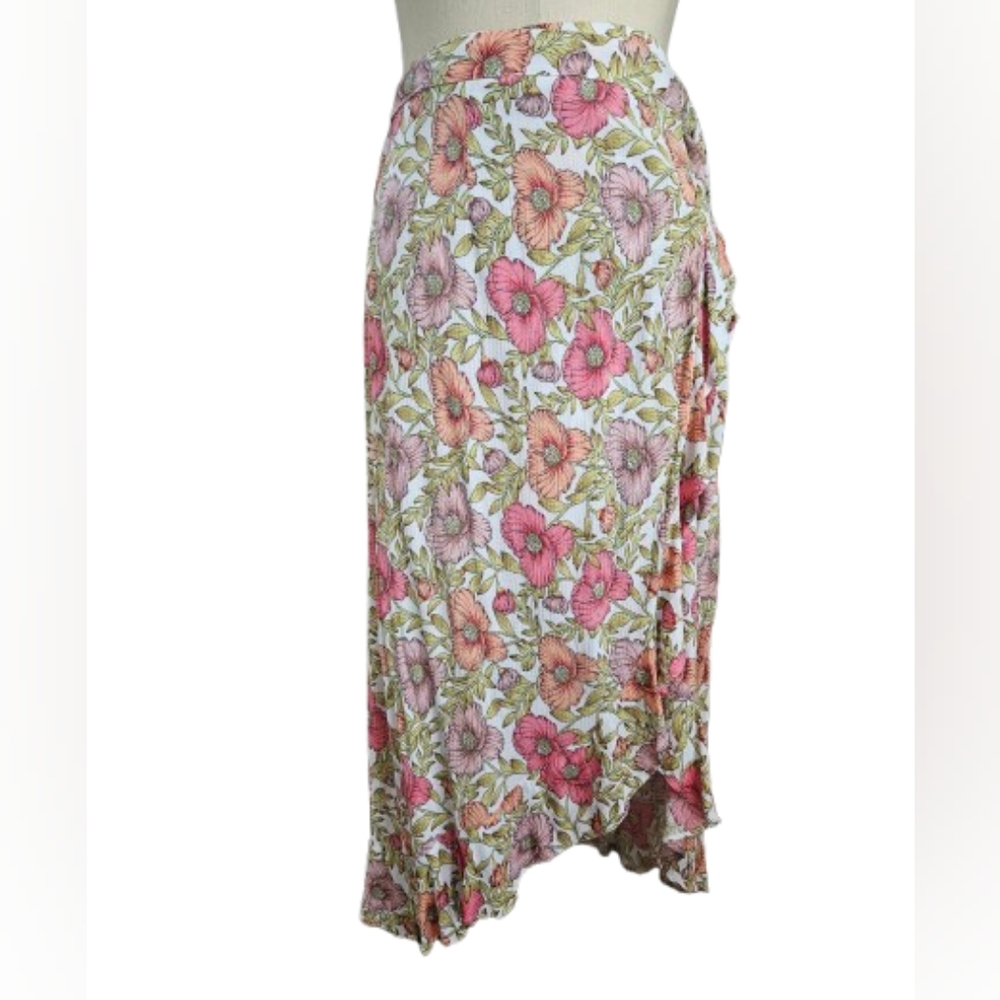 CUPCAKES & CASHMERE Roxanne Floral Wrap Ruffle Skirt | SZ S